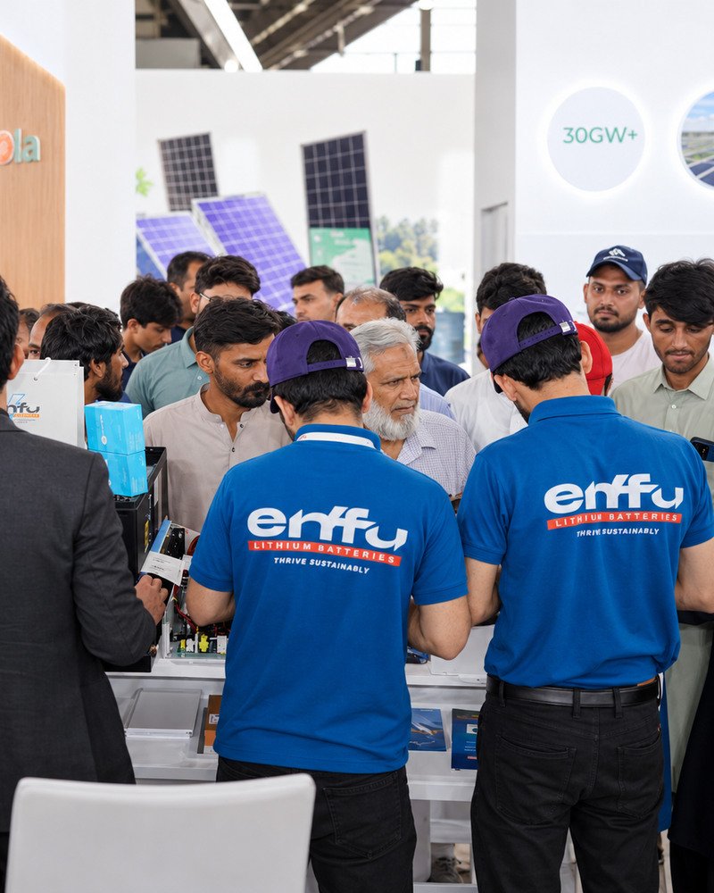 Visitors crowding the Enfu booth at an exhibition